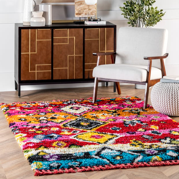 Multi Modern Moroccan Shag Tassel Area Rug