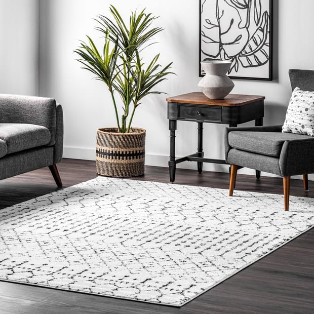 Bosphorus Moroccan Trellis White And, Black And Grey Living Room Rug