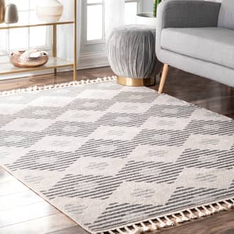 Beige Sandscript Ribbed Tiles Tassel rug - Casuals Rectangle 6' 7in x 9'
