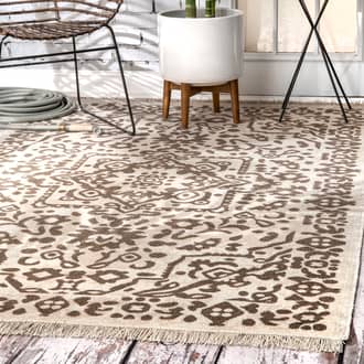 Beige Brunch Indoor/Outdoor Medallion With Tassels rug - Outdoor Rectangle 8' x 10'