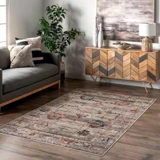 Dark Beige Immerse Mandi Vintage Floral Washable Stain-Resistant rug - Washable Rectangle 4' x 6'