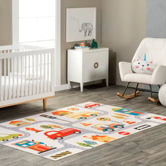 White Multi Rain Haven Jules Kids Washable Play Time rug - Kids Rectangle 7' x 9'