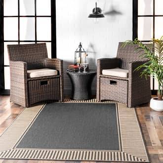 Dark Gray Tucana Striped Border Indoor/Outdoor Flatweave rug - Casuals Rectangle 2' x 3'