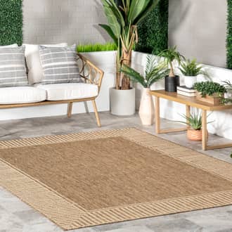 Light Brown Tucana Striped Border Indoor/Outdoor Flatweave rug - Casuals Rectangle 2' x 3'