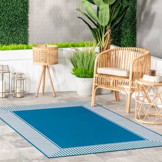 Teal Tucana Striped Border Indoor/Outdoor Flatweave rug