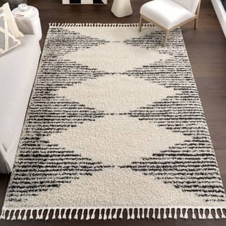 Off White Temara Moroccan Diamond Pinstripes Tassel rug - Contemporary Rectangle 8' 6in x 9' 6in