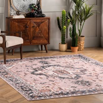 Pink Rain Haven Jewel Medallion Washable rug - Traditional Rectangle 7' x 9'