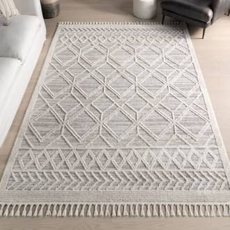 Beige Grooven Shaggy Lattice Tassel rug - Contemporary Rectangle 12' x 15'