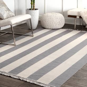 Gray Beachward Wide Striped Flatweave Tassel rug