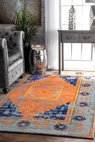 Blue Tuscan Fading Printed Medallion rug - Traditional Rectangle 4' x 6'