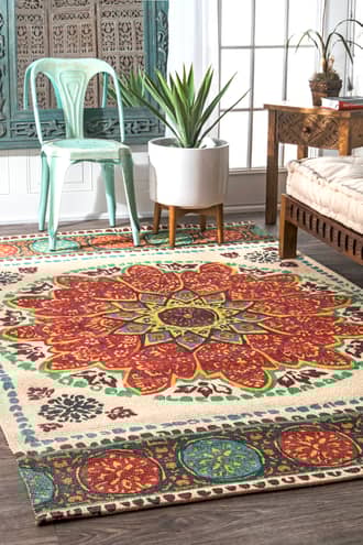 Multi Nerola Printed Floral Tribal Rosette rug