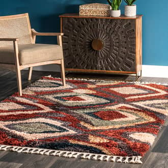 Abstract Trellis Shag with Tassel Rug secondary image