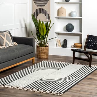 Beige Ederra Zoey Striped Tasseled rug - Contemporary Rectangle 4' x 6'