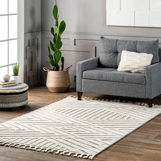 Beige Ederra Lynn Textured Striped rug - Farmhouse Rectangle 8' x 10'