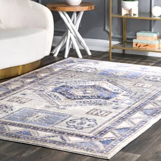 Blue Factoria Faded Geometric rug - Transitional Rectangle 6' 7in x 9'