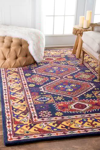 Navy Overdye Wool Honeycomb Medallion rug