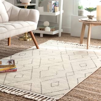 Ivory Opell Double Diamond Trellis Tassel rug - Contemporary Rectangle 5' x 8'