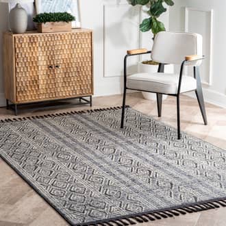 Gray Opell Striped Tasseled rug - Solid & Striped Rectangle 6' x 9'