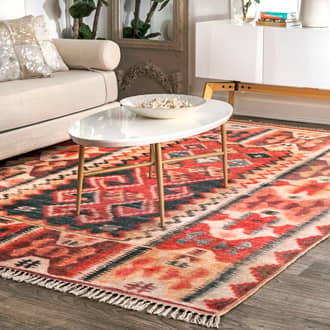 Rust Dawn Aztec Ikat Fringe rug - Transitional Rectangle 7' 6in x 9' 6in