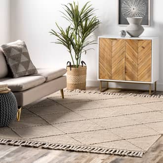 Beige Solana Uplifted Trellis Tasseled rug - Casuals Rectangle 5' x 8'