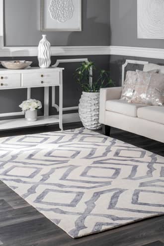 Gray Dip Dyed Interlocking Geometric rug - Contemporary Rectangle 9' 6in x 13' 6in