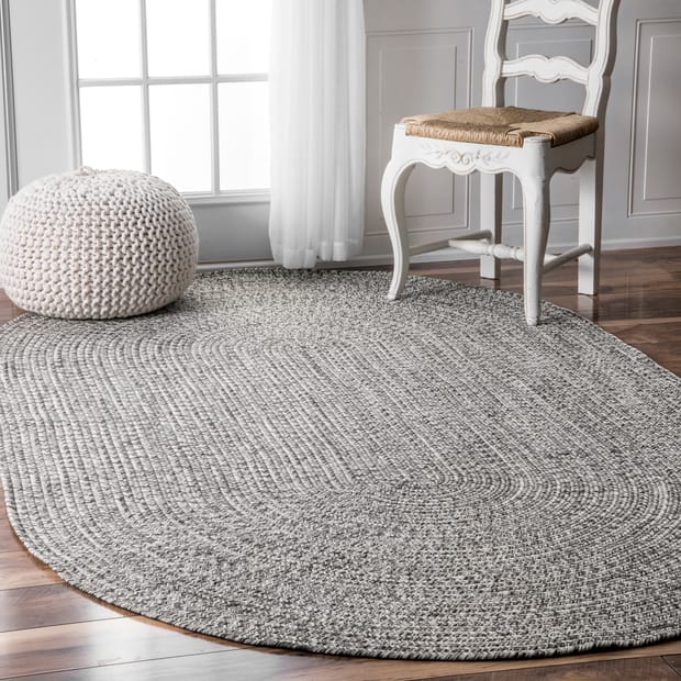 Braided Indoor Outdoor Salt And Pepper Rug, Oval Bath Rugs With Fringe Benefits