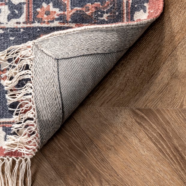 Ditmars Printed Floral Medallion Tasseled Rust Rug