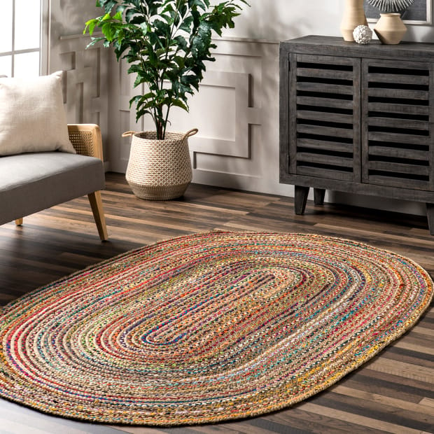 Chindi Braided Tropical Spectrum Jute, Oval Area Rugs 8×10