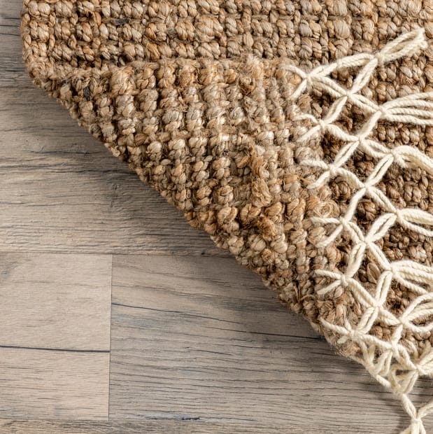 Contemporary Area Rug Braided Wavy Chevron Tassel Mats Jute Fringe Natural Rugs