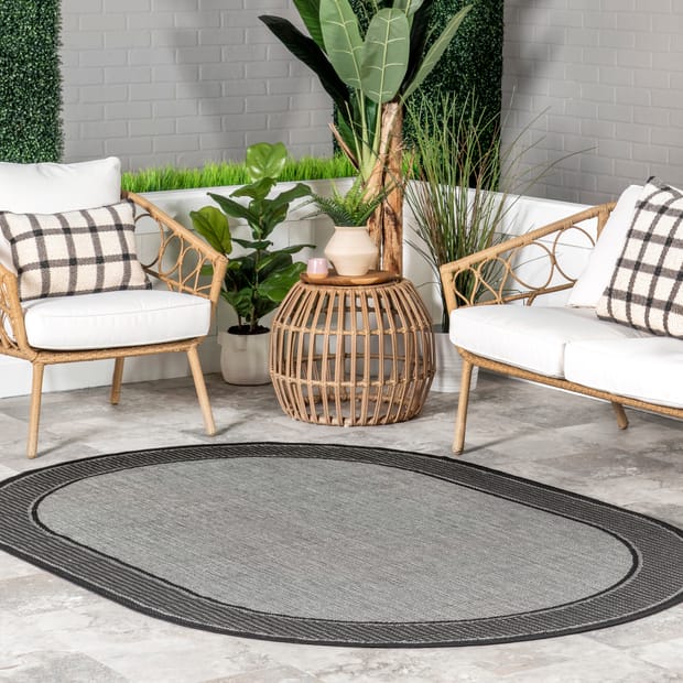 Aperto Indoor Outdoor Gris Border Gray Rug