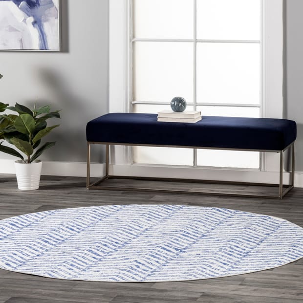 Rain Haven Reverse Herringbone Washable Blue Rug