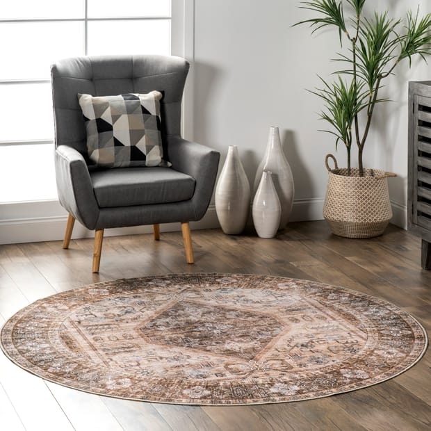 Rain Haven Zella Washable Vintage Light Brown Rug