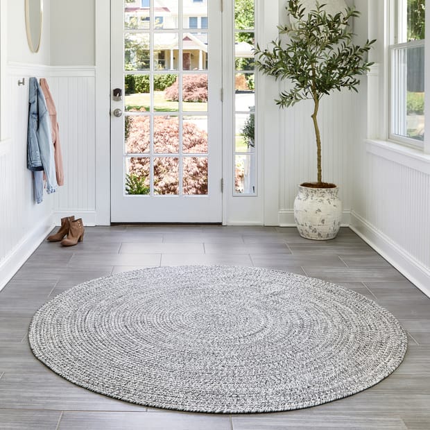 Braided Indoor Outdoor Salt And Pepper Rug, White Outdoor Rug 8×10
