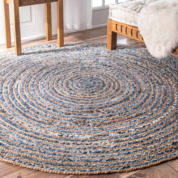 Boardwalk Hand Braided Jute And Denim, What Size Rug For 3×5 Dining Table