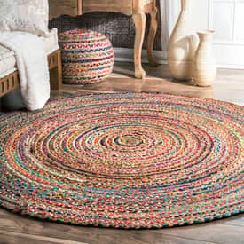 2 ft Round Indian Natural Jute Chindi Sisal Woven Area Braided Rug Brown Silver 