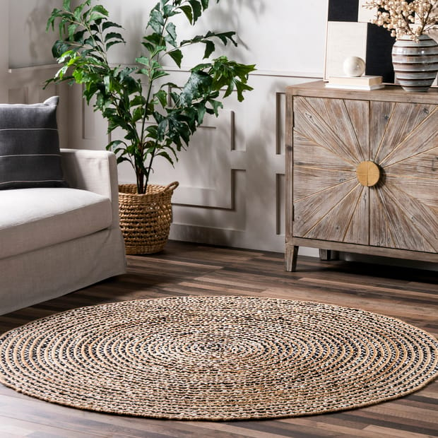 Naturally Textured Jute and Cotton Pinstripes Black Rug