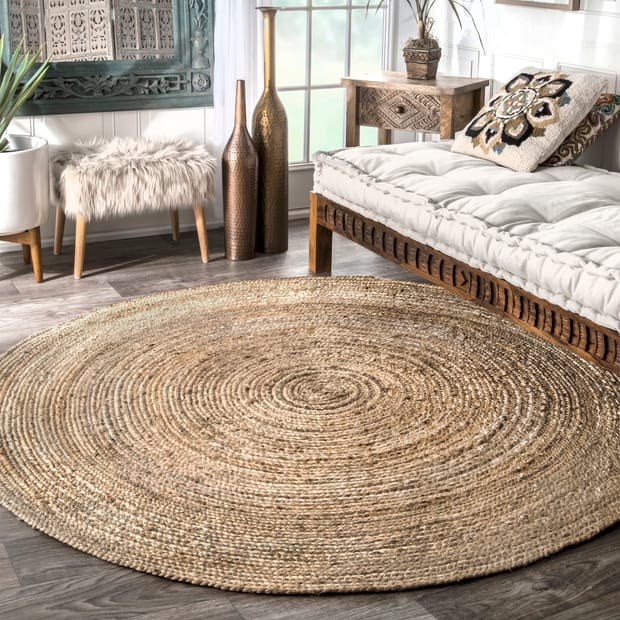 Natural & Handmade Keep Off Carpet for Living Room,Beautiful Round Shape Floor Mat,Soft Runner Fluffy for Home & Bedroom Area Rug,Jute and Cotton 36Inch 