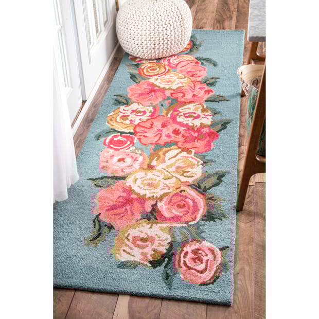 Topall Beautiful Rose Bouquet Light Blue Rug