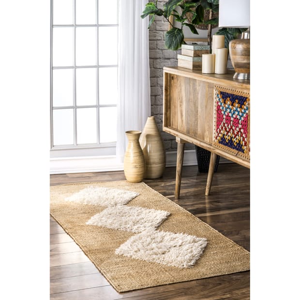 Muskeget Woolly Diamonds Jute Off White Rug