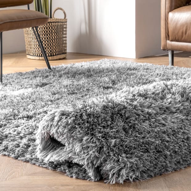 Terrace Fluffy Speckled Gray Rug, White Fuzzy Living Room Rugs