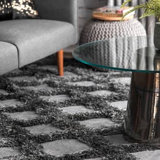 Dark Gray Pristina Shaggy Diamond Trellis rug - Contemporary Runner 2' 5in x 9' 6in