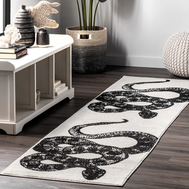 Simple Serpent Black And White Rug, Grey And White Rugs 8×10