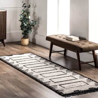 Beige Airydale Bethanny Scrolling Panels Fringed rug - Contemporary Runner 2' 8in x 8'