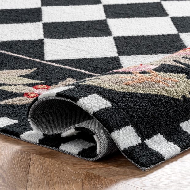 Homespun Rooster Black Rug, Rooster Rugs Round