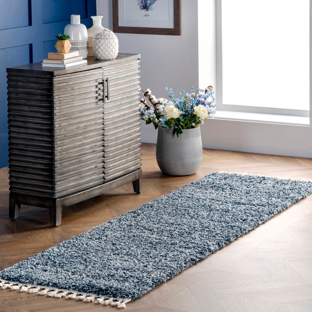 Kalin Shaded Shag With Tassels Blue Rug
