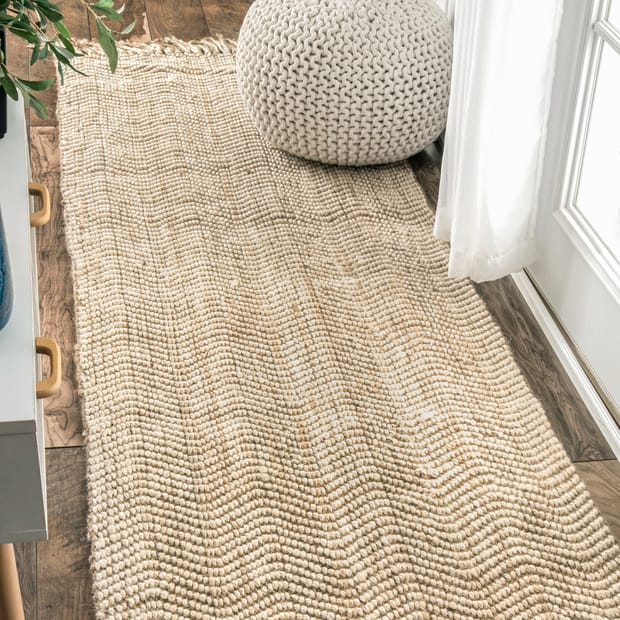 Contemporary Area Rug Braided Wavy Chevron Tassel Mats Jute Fringe Natural Rugs