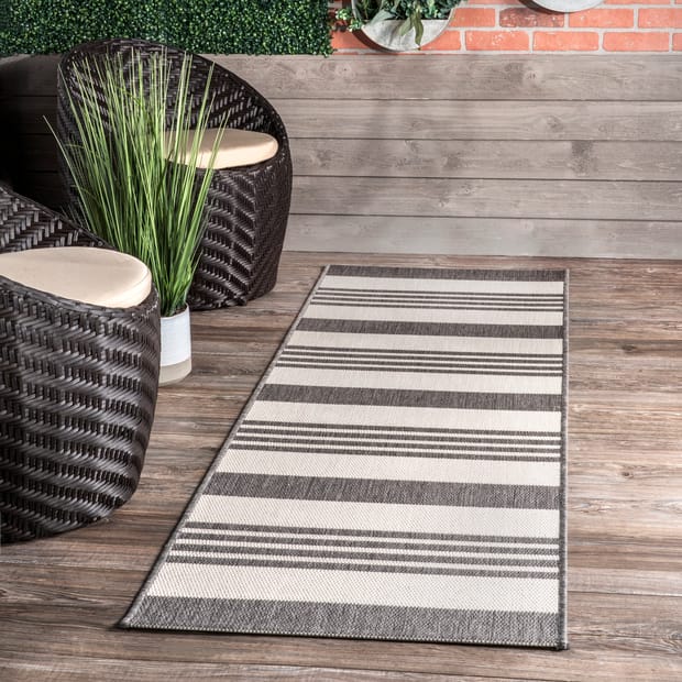 Aperto Regency Stripes Indoor Outdoor, Grey Indoor Outdoor Rug 8×10