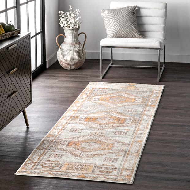 Factoria Faded Geometric Orange Rug