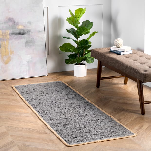 Rodeo Road Solid Leather Flatweave Gray Rug
