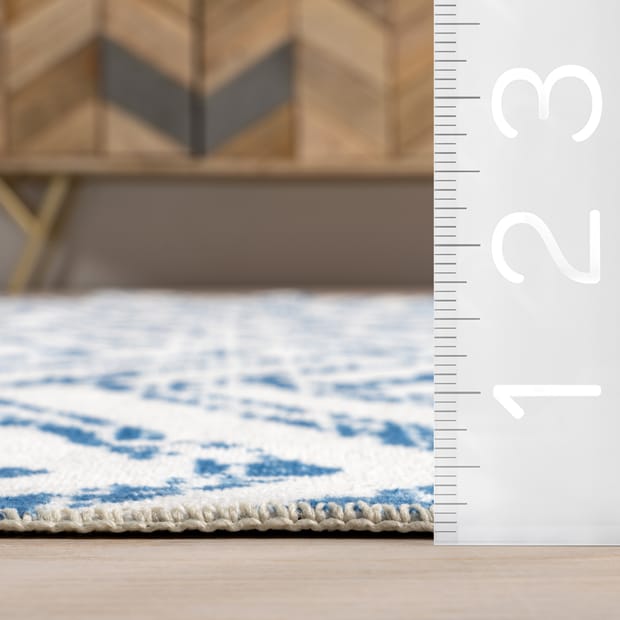 Rain Haven Reverse Herringbone Washable Blue Rug